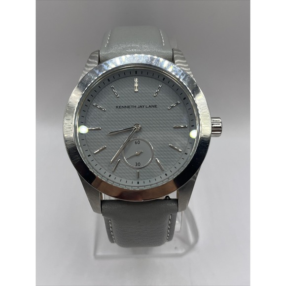 Kenneth Jay Lane Women's Quartz Watch Gray Dial Leather Band- New Battery - Picture 1 of 8